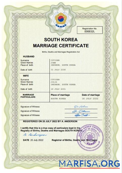 Hohe Qualität Südkorea Ehe Zertifikat Word and PDF Vorlage