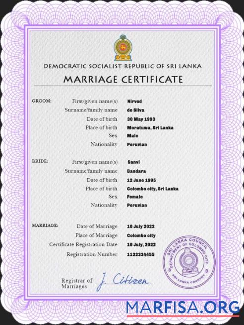 Professionell Sri Lanka Ehe Zertifikat PSD Vorlage
