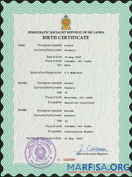 Realistisch Sri Lanka vital record Geburt Zertifikat PSD Vorlage