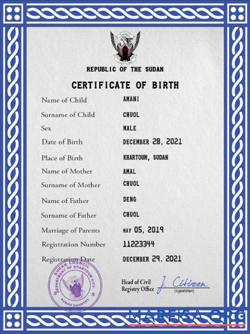 Hohe Qualität Sudan vital record Geburt Zertifikat PSD Vorlage