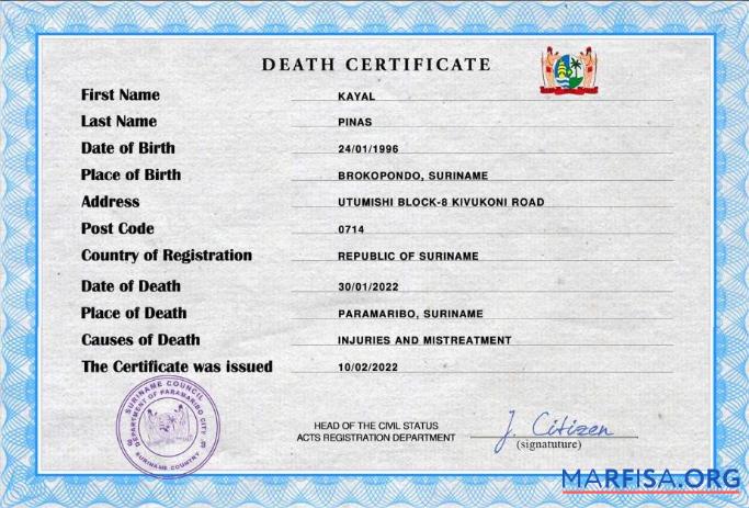 Bearbeitbar Suriname vital record Tod Zertifikat PSD Vorlage