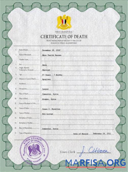 Realistisch Syrien vital record Tod Zertifikat PSD Vorlage