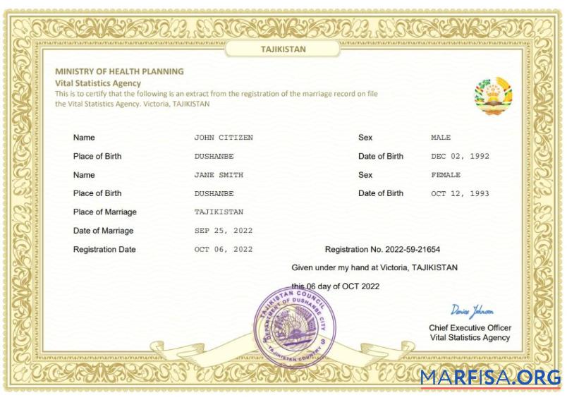 Premium Tadschikistan Ehe Zertifikat Word and PDF Vorlage
