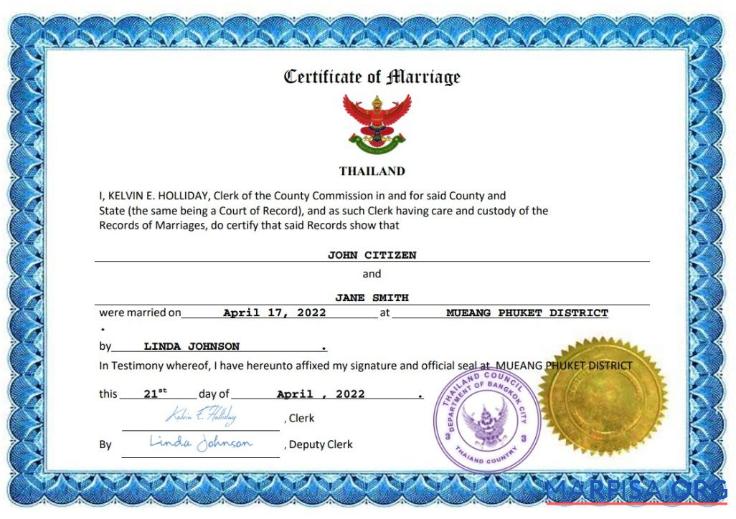 Hohe Qualität Thailand Ehe Zertifikat Word and PDF Vorlage