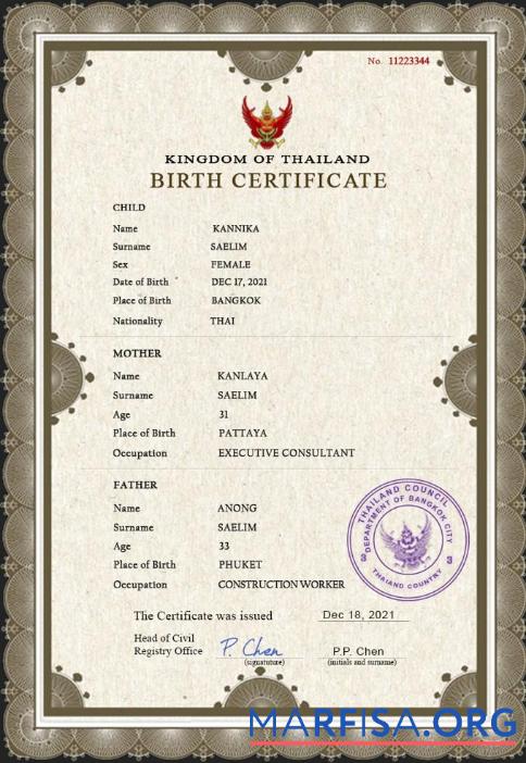 Realistisch Thailand vital record Geburt Zertifikat PSD Vorlage