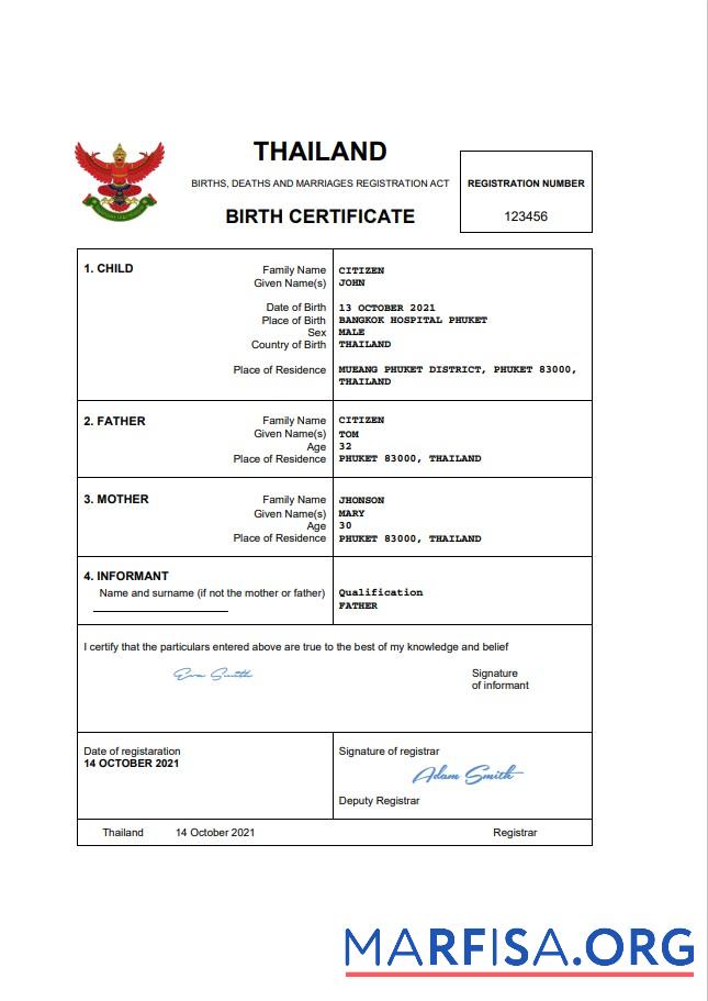 Hohe Qualität Thailand vital record Geburt Zertifikat Word and PDF Vorlage