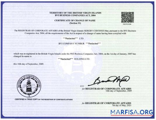 The British Virgin Islands Registrar of corporate affairs name change Zertifikat Design