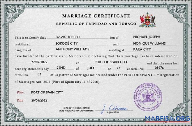 Hohe Qualität Trinidad und Tobago Ehe Zertifikat PSD Vorlage