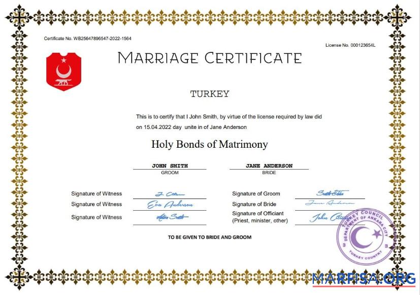 Professionell Türkei Ehe Zertifikat Word and PDF Vorlage
