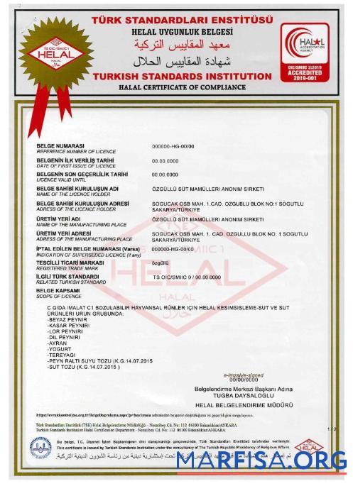 Turkish Standards Institution Zertifikat Vorlage