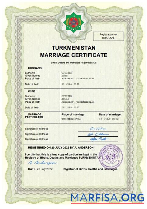 Premium Turkmenistan Ehe Zertifikat Word and PDF Vorlage