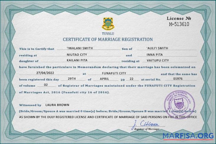 Bearbeitbar Tuvalu Ehe Zertifikat PSD Vorlage