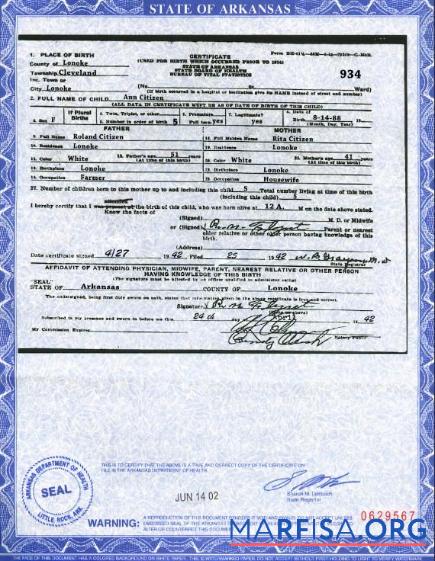 Professionell USA Arkansas state Geburt Zertifikat Vorlage in PSD Format