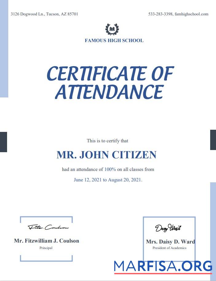 Realistisch USA Attendance Zertifikat Vorlage in Word and PDF Format