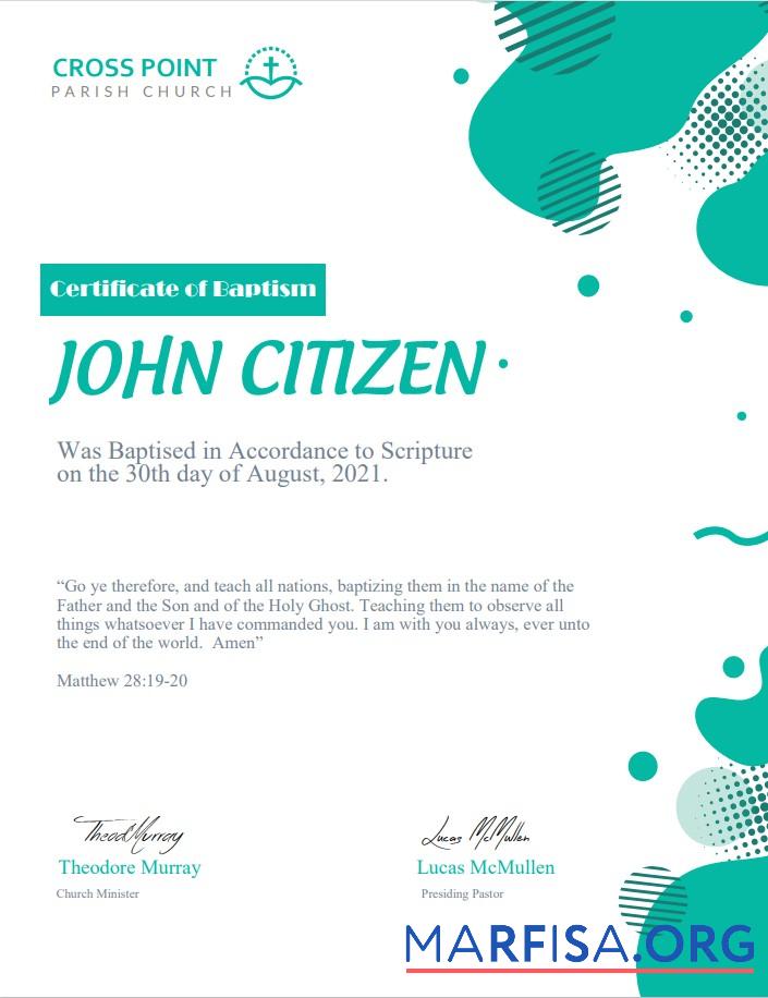 Professionell USA Baptism Zertifikat Vorlage in Word and PDF Format, Version 2