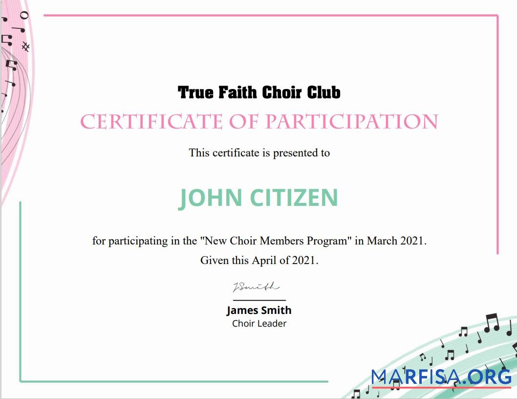 USA Choir Zertifikat of Participation Mockup