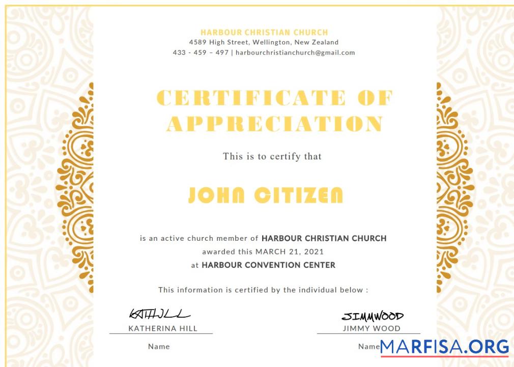 USA Church Zertifikat of Appreciation Mockup