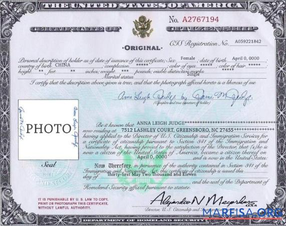Bearbeitbar USA Citizenship Zertifikat Vorlage in PSD Format