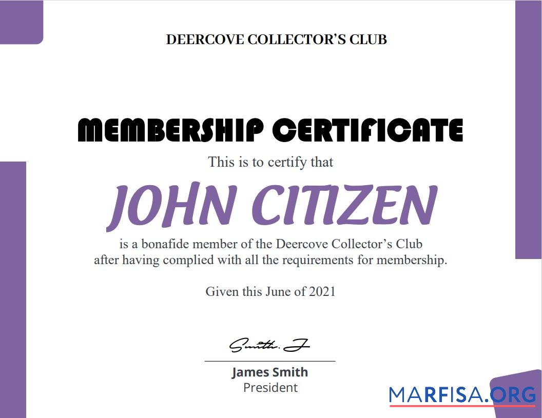 USA Club Membership cert Vorlage
