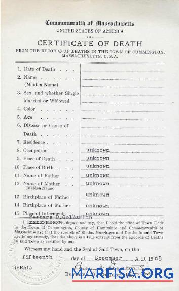 USA Commonwealth of Massachusetts Zertifikat of Tod Mockup
