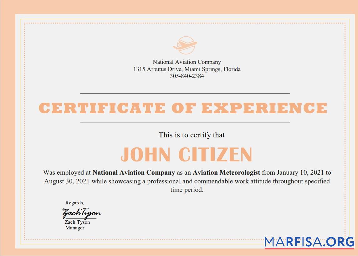 USA Unternehmen Experience Cert Probe
