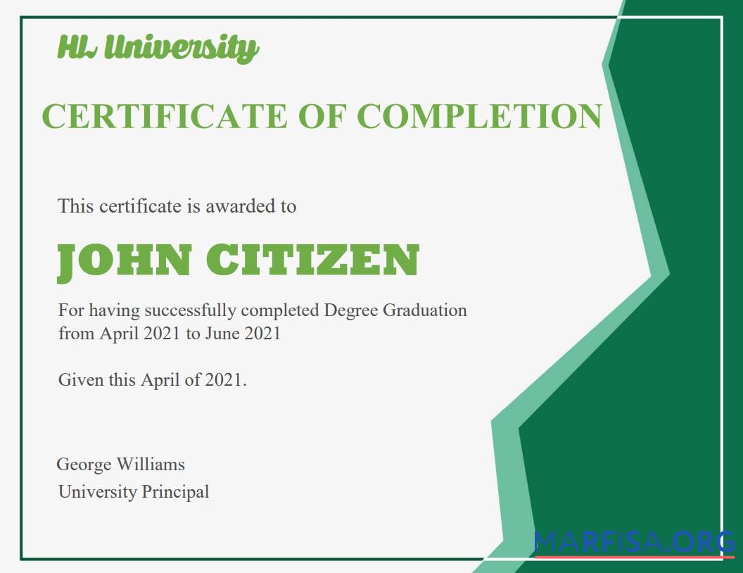 USA Completion & Graduation Ceremony cert Vorlage
