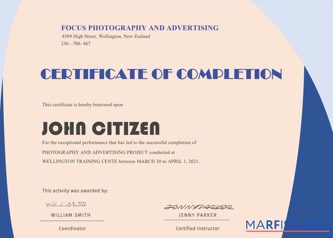 Bearbeitbar USA Completion Zertifikat Vorlage in Word and PDF Format