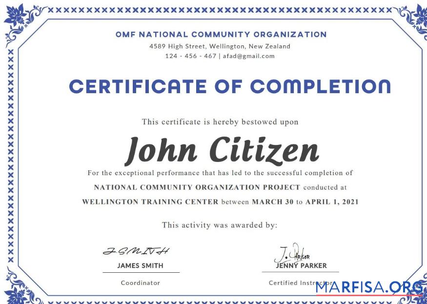 Professionell USA Completion Zertifikat Vorlage in Word and PDF Format, Version 3