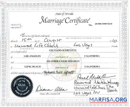 USA County of clerk of Nevada Ehe Zertifikat Probe