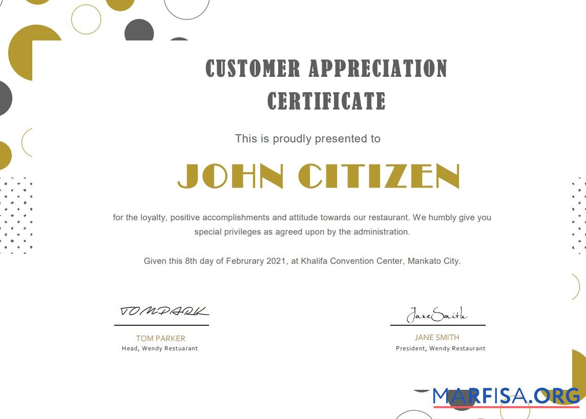 Premium USA Customer Appreciation Zertifikat Vorlage in Word and PDF Format