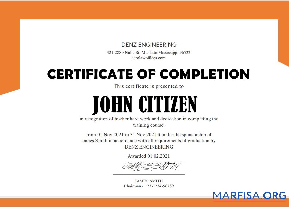 USA Denz Ingenieurwesen Internship Cert Vorlage