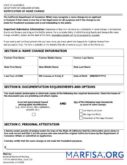 USA Department of costumer affairs of Sacramento name change Zertifikat Mockup