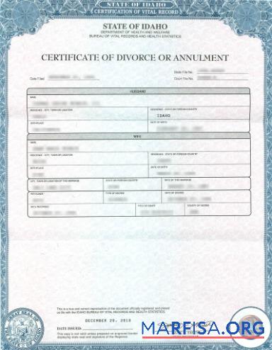 USA Department of Gesundheit and welfare of Idaho Scheidung Zertifikat Design