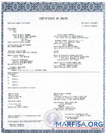 USA Department of Gesundheit Tod Zertifikat Vorlage