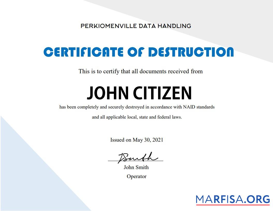 USA Destruction cert Vorlage