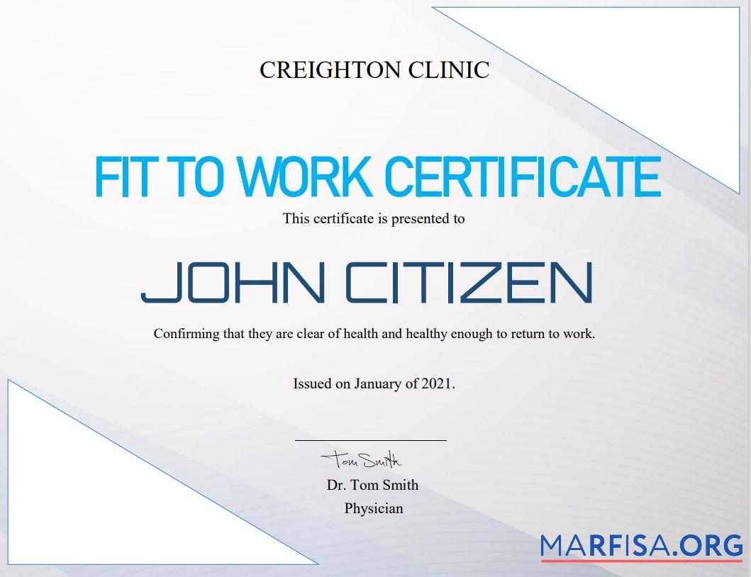 USA Fit to Arbeit cert Probe