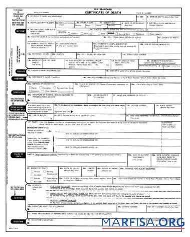 USA General Register Zertifikat of Tod Vorlage