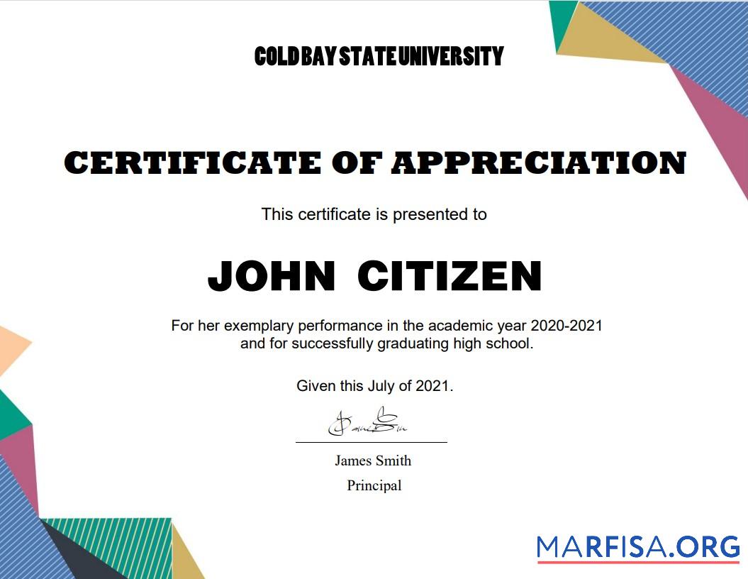 Hohe Qualität USA Graduation Appreciation Zertifikat Vorlage in Word and PDF Format