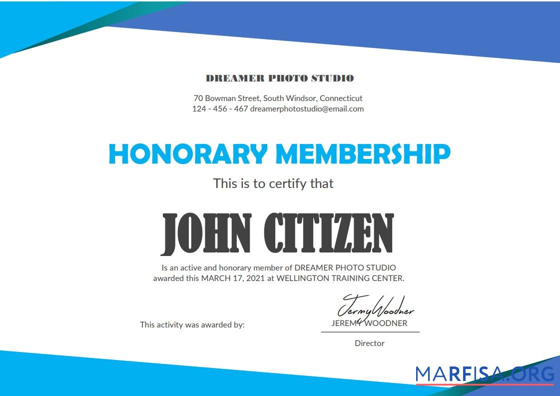 Realistisch USA Honorary Membership Zertifikat Vorlage in Word