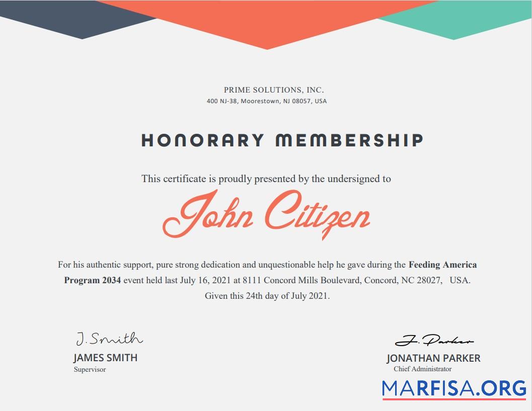 USA Honorary cert Design