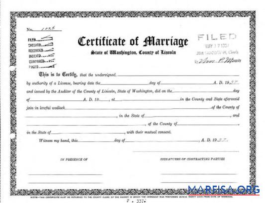 USA Ehe registrar of Washington Zertifikat of Ehe Vorlage