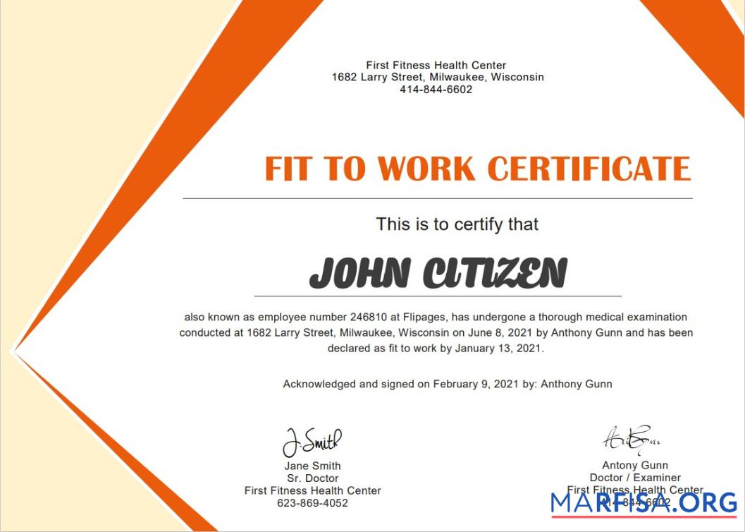 USA Medizinisch Fitness cert Vorschau