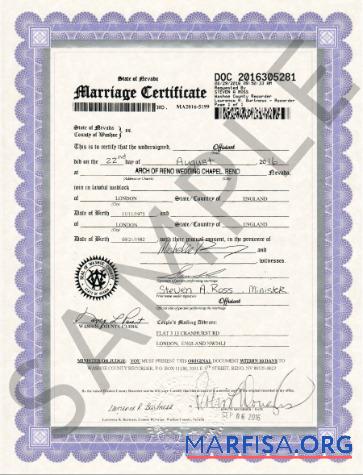 USA Nevada Registry office Ehe Zertifikat Mockup