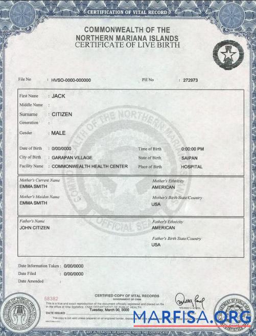 USA Northern Mariana Islands Geburt cert Vorlage