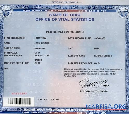 Professionell USA Ohio state Geburt Zertifikat Vorlage in PSD Format
