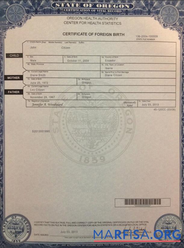 USA Oregon Geburt cert Vorschau