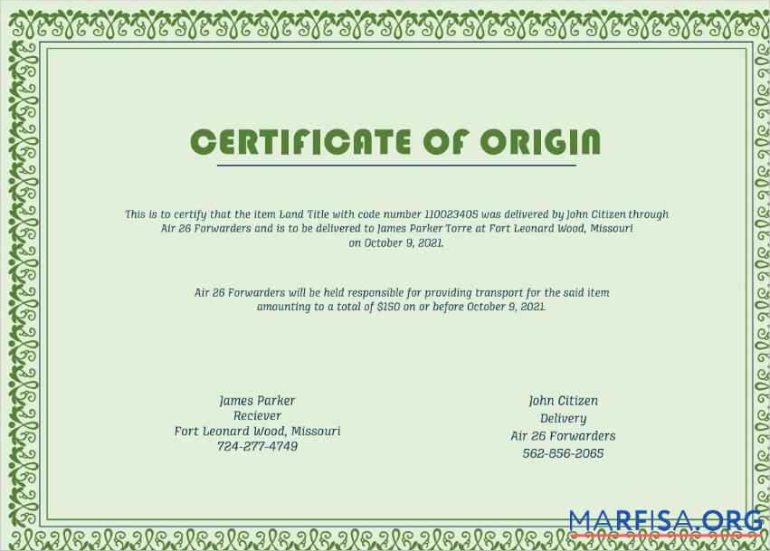 USA Origin Cert Design