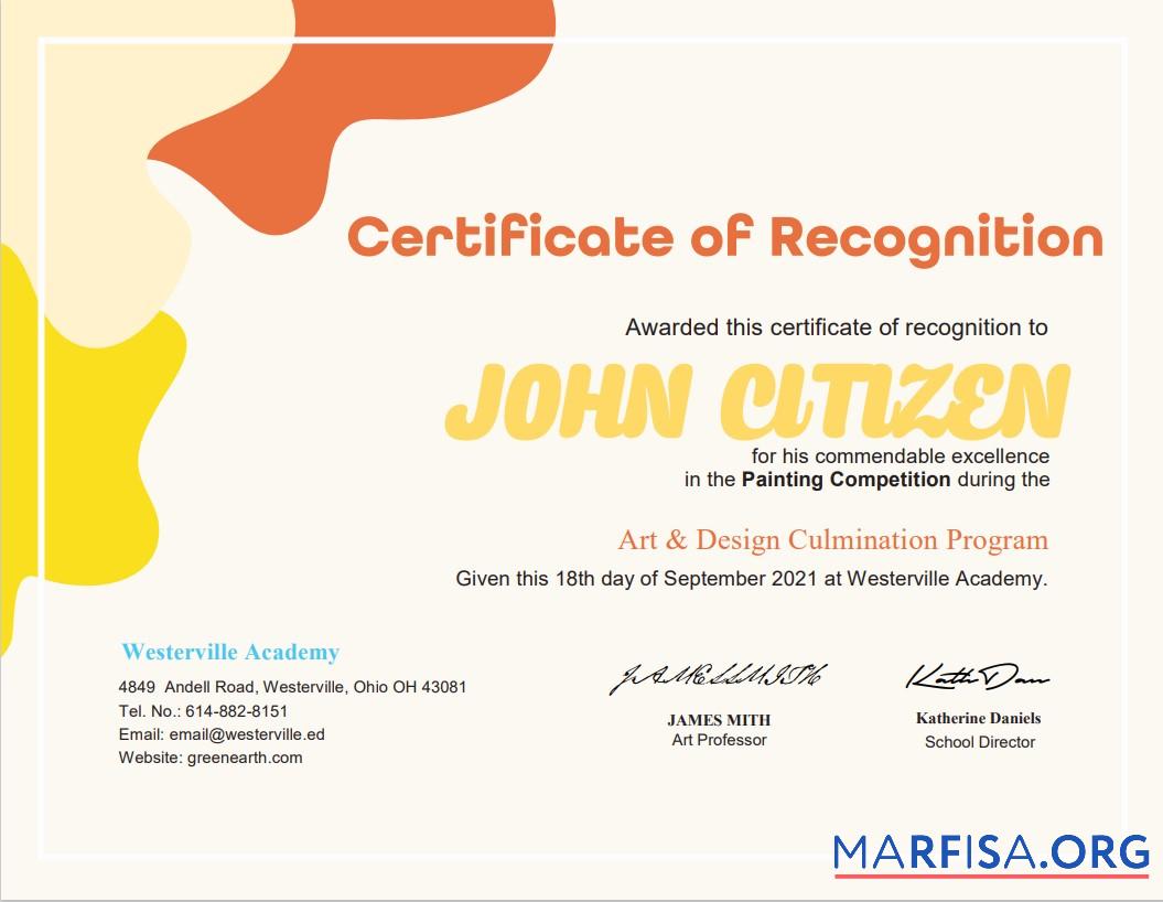 USA Painting Award cert Design
