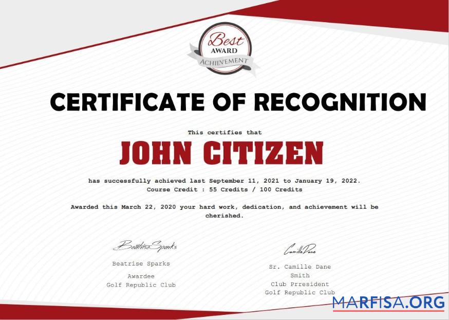 USA Recognition Cert Version 2 Design