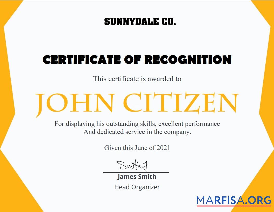 USA Recognition Zertifikat Vorlage